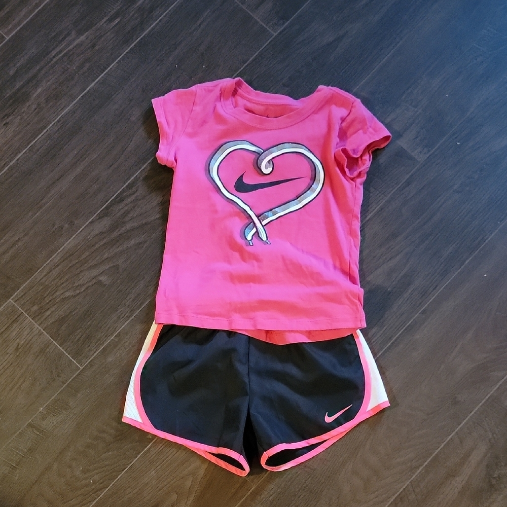 Nike Pink Heart Tee and Black Shorts Set